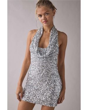 Urban Outfitters Uo Coyote Cowl Neck Sequin Mini Dress - Grey