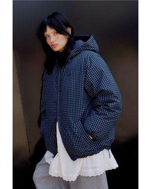 iets frans... Austin Check Reversible Puffer Jacket - Blue