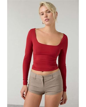 Urban Outfitters Uo Je T'aime Mesh Long Sleeve Top - Red