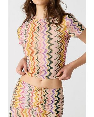 Steve Madden Larke Lace Trim Mesh Crop Top - Multicolor