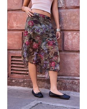 Urban Outfitters Uo Asymmetric Mesh Midi Skirt At - Brown