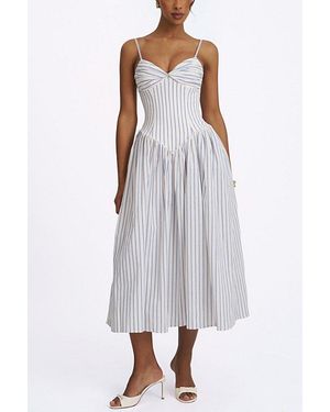 Miss Circle Olea Striped Cotton Poplin Ruched Midi Dress - Purple