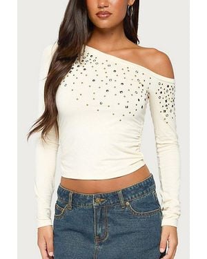 Edikted Hetty Studded Off Shoulder Top - White