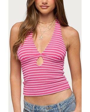 Edikted Maylah Keyhole Striped Textured Halter Top - Pink