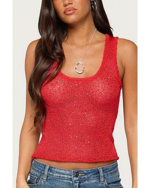 Edikted Eleora Sequin Knit Tank Top - Red