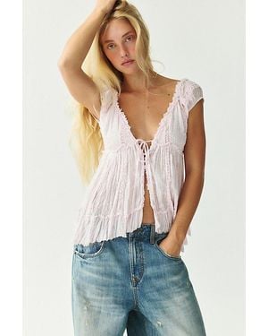 Kimchi Blue Cora Cap Sleeve Embroidered Cotton Babydoll Top - Blue