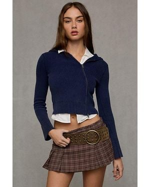 BDG Zoe Asymmetric Fitted Zip-Up Hoodie Sweatshirt - Blue