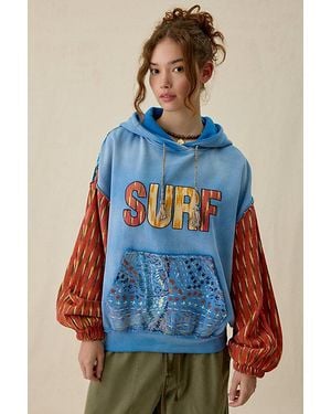 BDG Bayside Graphic Patchwork Oversized Hoodie Sweatshirt - Blue