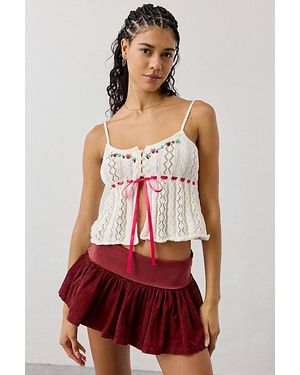 Kimchi Blue Brooklyn Floral Embroidered Pointelle Knit Babydoll Tank Top