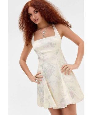 Urban Outfitters Uo Liv Fit & Flare Satin Mini Dress Xs At - White
