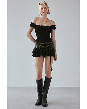 Urban Outfitters Uo Rosie Smocked Tiered Ruffle Romper - Black