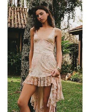 Kimchi Blue Hydrangea Asymmetric Cascading Ruffle Spliced Lace Midi Dress - White