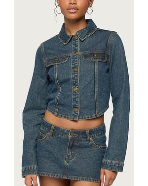 Edikted Dayla Cropped Denim Jacket - Blue