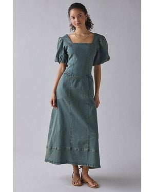 Daisy Street Open Tie-Back Seamed Denim Maxi Dress - Blue