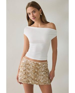 Urban Outfitters Uo Olivia Paillette Sequin Low Rise Micro Mini Skirt - Natural