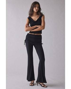 TRUE RELIGION Asymmetric Ruched Side-Tie Foldover Flare Pant - Blue