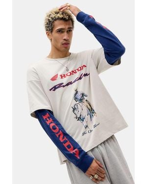 Urban Outfitters Uo Ecru Honda Double Layer T-shirt - Blue