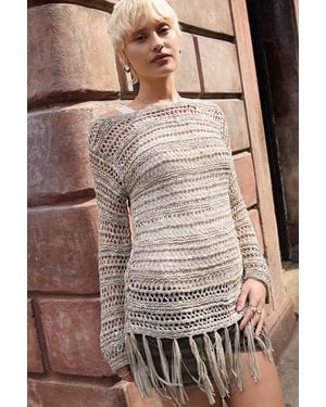 BDG Fringed Stitch Top - Natural