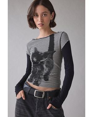 Silence + Noise Sloane Cat Graphic Twofer Long Sleeve Tee - Gray