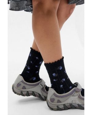 Out From Under Floral Socks - Black