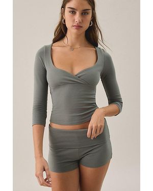 Out From Under Bec Plunging Surplice 3/4 Sleeve Top - Gray