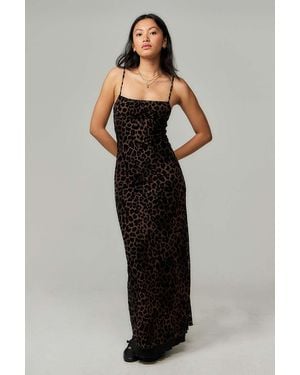 Motel Leopard Print Maxi Dress Xs At Urban Outfitters - Black