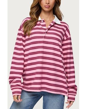 Edikted Maureen Striped Polo Sweatshirt - Red