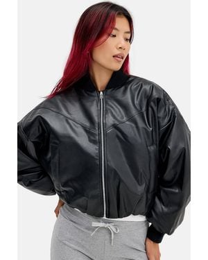 Nike Black Faux Leather Bomber Jacket
