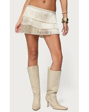 Edikted Sarai Tiered Fringed Mini Skirt - Natural