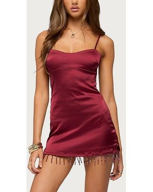 Edikted Floria Fringe Satin Effect Mini Dress - Red