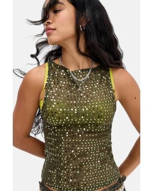 Motel Khaki Dudley Sequin Vest Top Jacket - Green