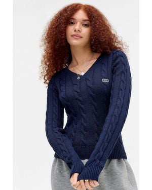 iets frans... Blaire V-neck Cable Knit Jumper - Blue
