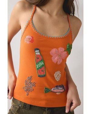 Kimchi Blue Pearl Tide Beaded Graphic Cami - Orange