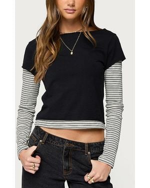Edikted Layered Stripey Long Sleeve T Shirt - Black