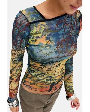 Silence + Noise Silence + Noise Drae Mesh Print Long Sleeve Top - Blue