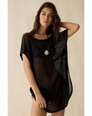 Out From Under Aruba Sheer Mesh Boatneck Off-Shoulder Tunic Top - Black