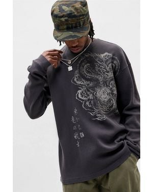 Urban Outfitters Uo Black Dragon Long Sleeve Waffle T-shirt