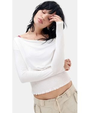 Silence + Noise Silence + Noise Dolly Shirred Long Sleeve Top - White
