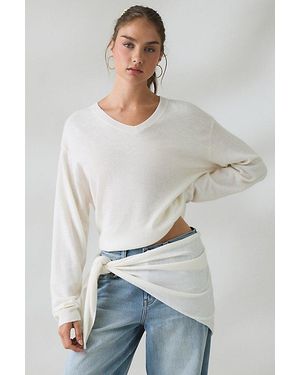 Lioness Olsen Scarf Detail V-Neck Long Sleeve Top - Gray