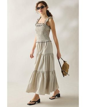 Daisy Street Lotus Ruffle Trim Smocked Maxi Dress - Natural