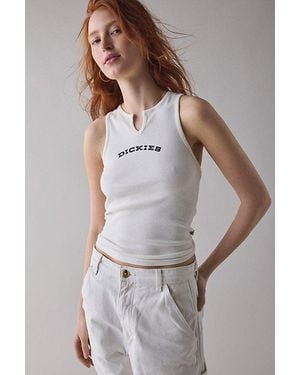 Dickies Graphic Split V-Neck Cropped Tank Top - White