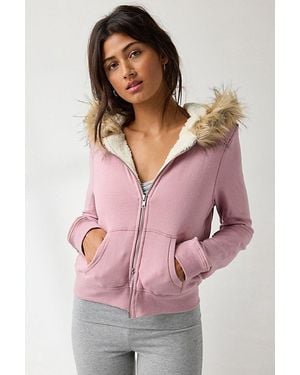 Out From Under Bundle Up Faux Fur Trim Zip-Up Hoodie Sweatshirt - Pink