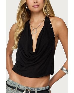 Edikted Irina Stud Cowl Neck Halter Top - Black