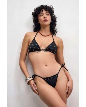 Out From Under Beaded Flower Bikini Bottoms - Black