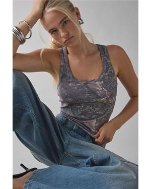 Urban Outfitters Uo Camo Eyelet Star Tank Top - Grey