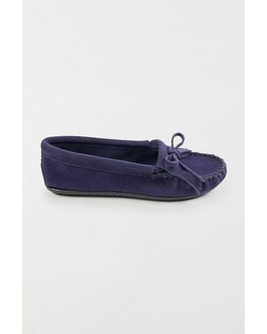Minnetonka Suede Kilty Hardsole Moccasins Shoe - Blue