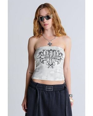Miss Me Hex Graphic Tube Top - White