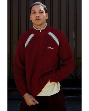 iets frans... Sports Zip-through Mesh Knit Jumper - Red