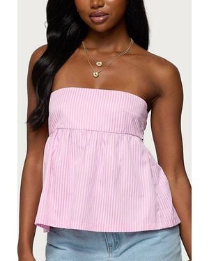 Edikted Maddie Strapless Striped Babydoll Top - Pink