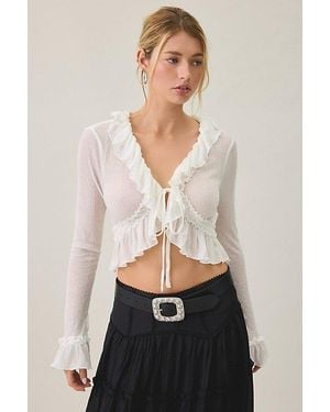 Lioness Venice Ruffle Tie-Front Long Sleeve Top - Black